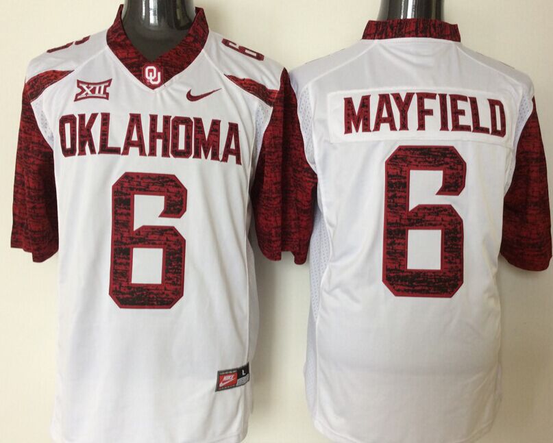 Men Oklahoma Sooners #6 Mayfield White Nike 2025 NCAA Jersey style 1